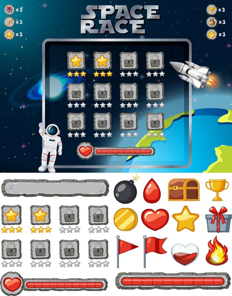 Space game background template and elements vector