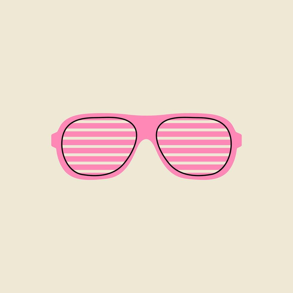 Classic 80s 90s elements in modern style flat, line style. Hand drawn vector illustration of retro or vintage pink striped sunglasses, summer accessory. Fashion patch, badge, emblem, logo