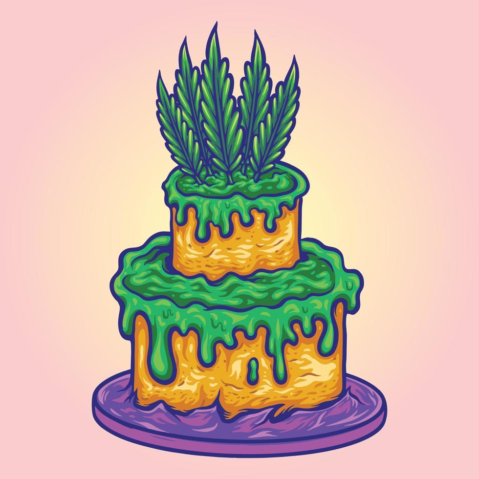 Delicious cannabis brithday cake colorful Vector illustrations for your work Logo, mascot merchandise t-shirt, stickers and Label designs, poster, greeting cards advertising business company