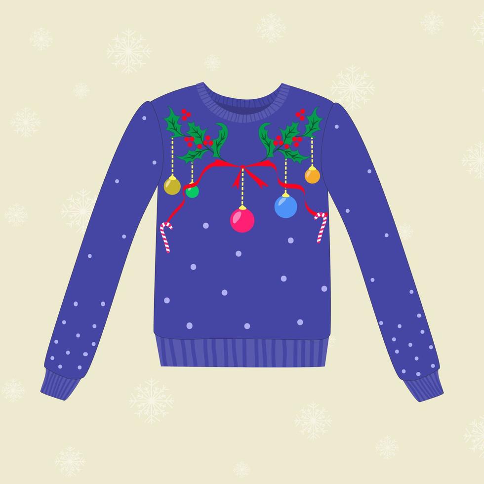 Christmas hand drawn ugly sweater with Christmas decorations vector