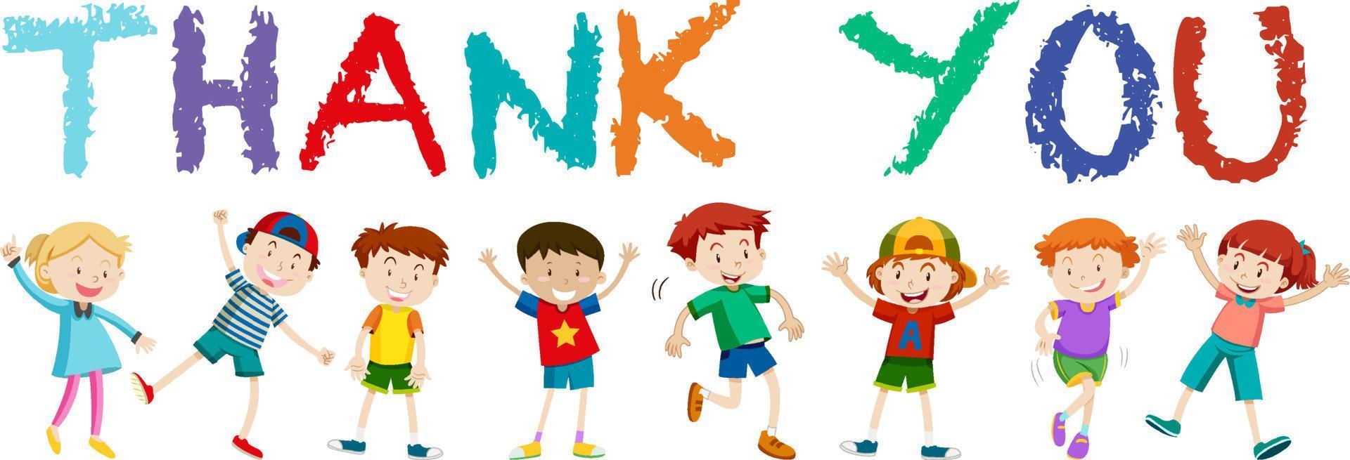 Children with word thank you vector