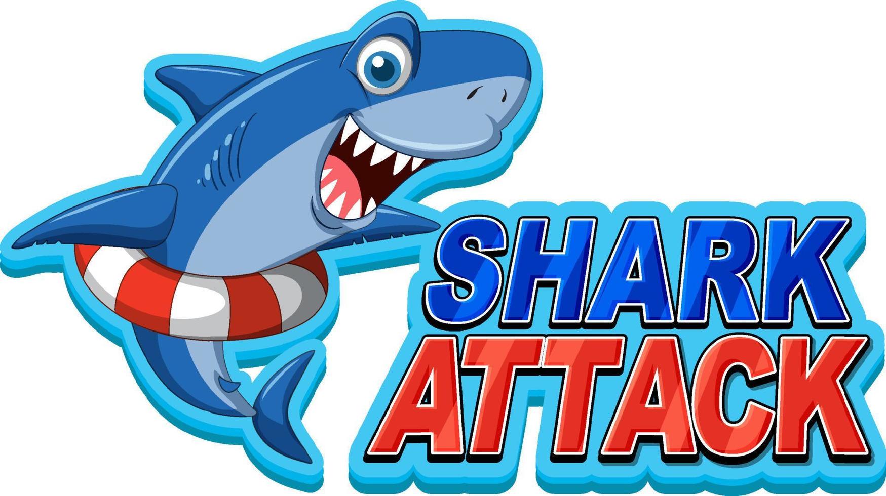 Shark attack icon with shark cartoon character wearing inflatable ring vector