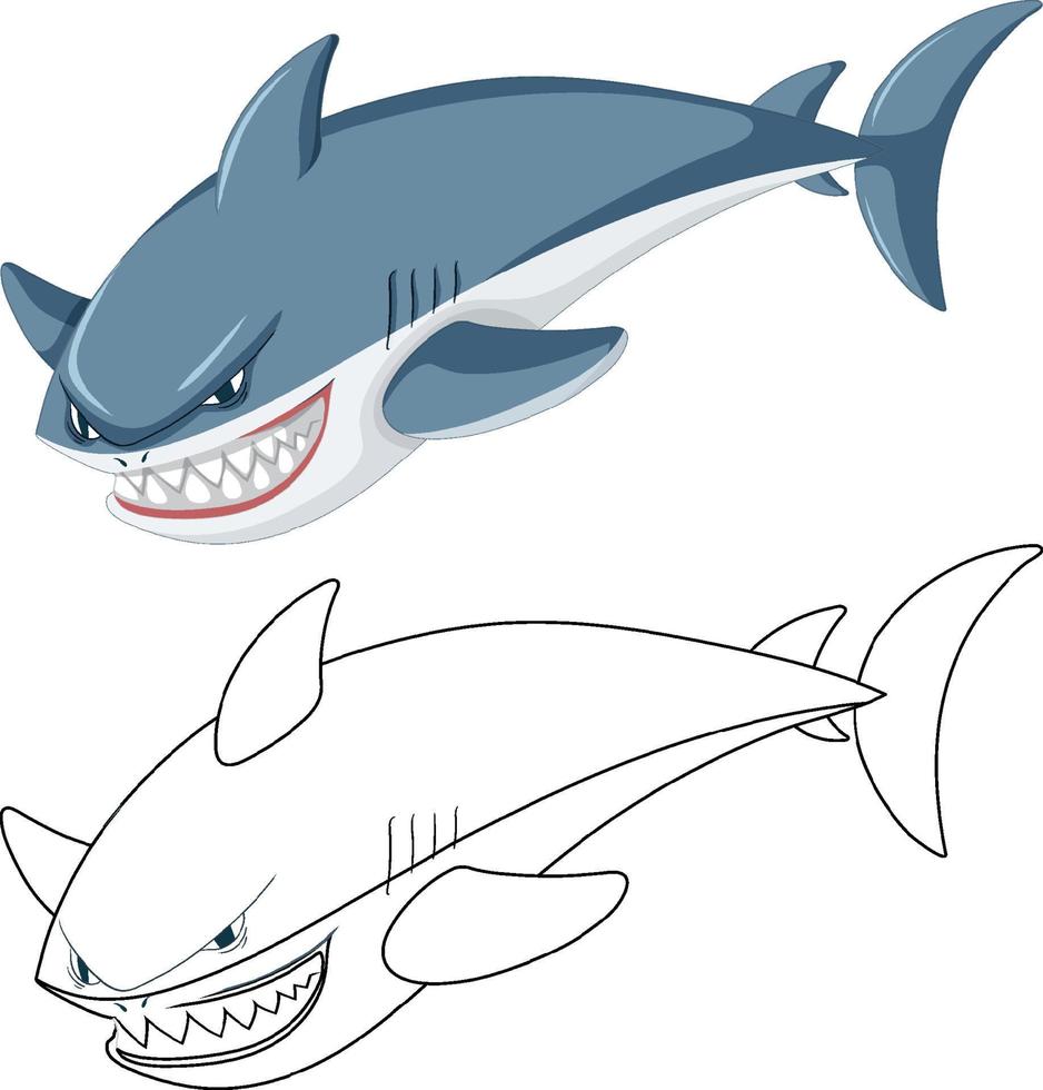 Shark cartoon character with its doodle outline vector