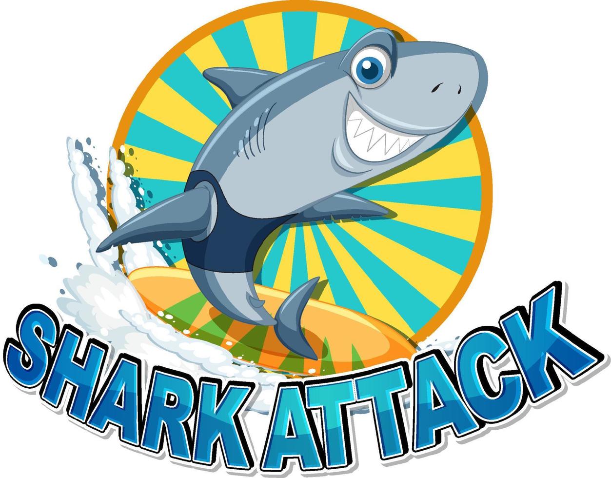 Cute shark cartoon character surfing icon vector