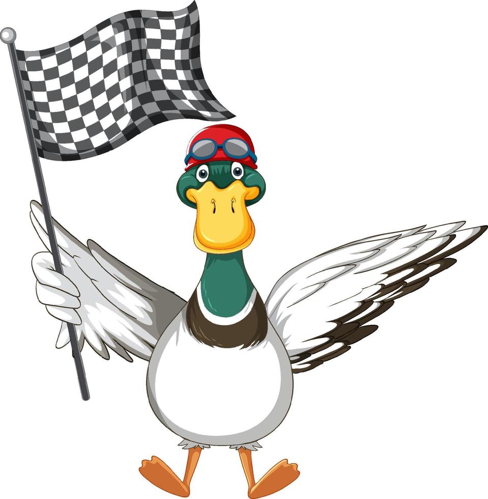 pato de dibujos animados con bandera de carrera vector