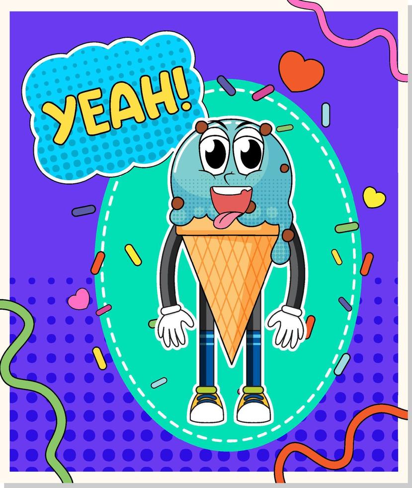Ice cream comic cartoon word expression vector
