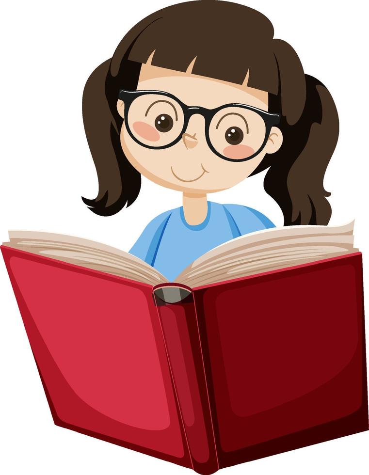 un niña leyendo libro en dibujos animados estilo vector