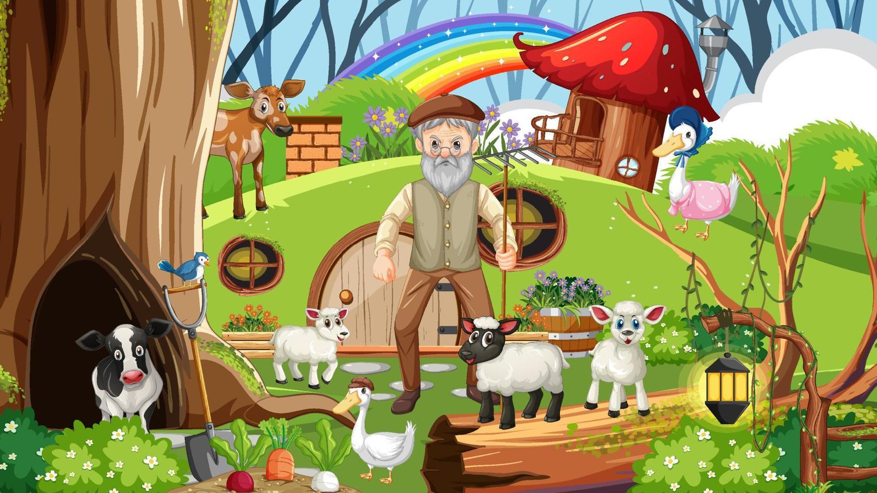 Farmer with his farm animals vector