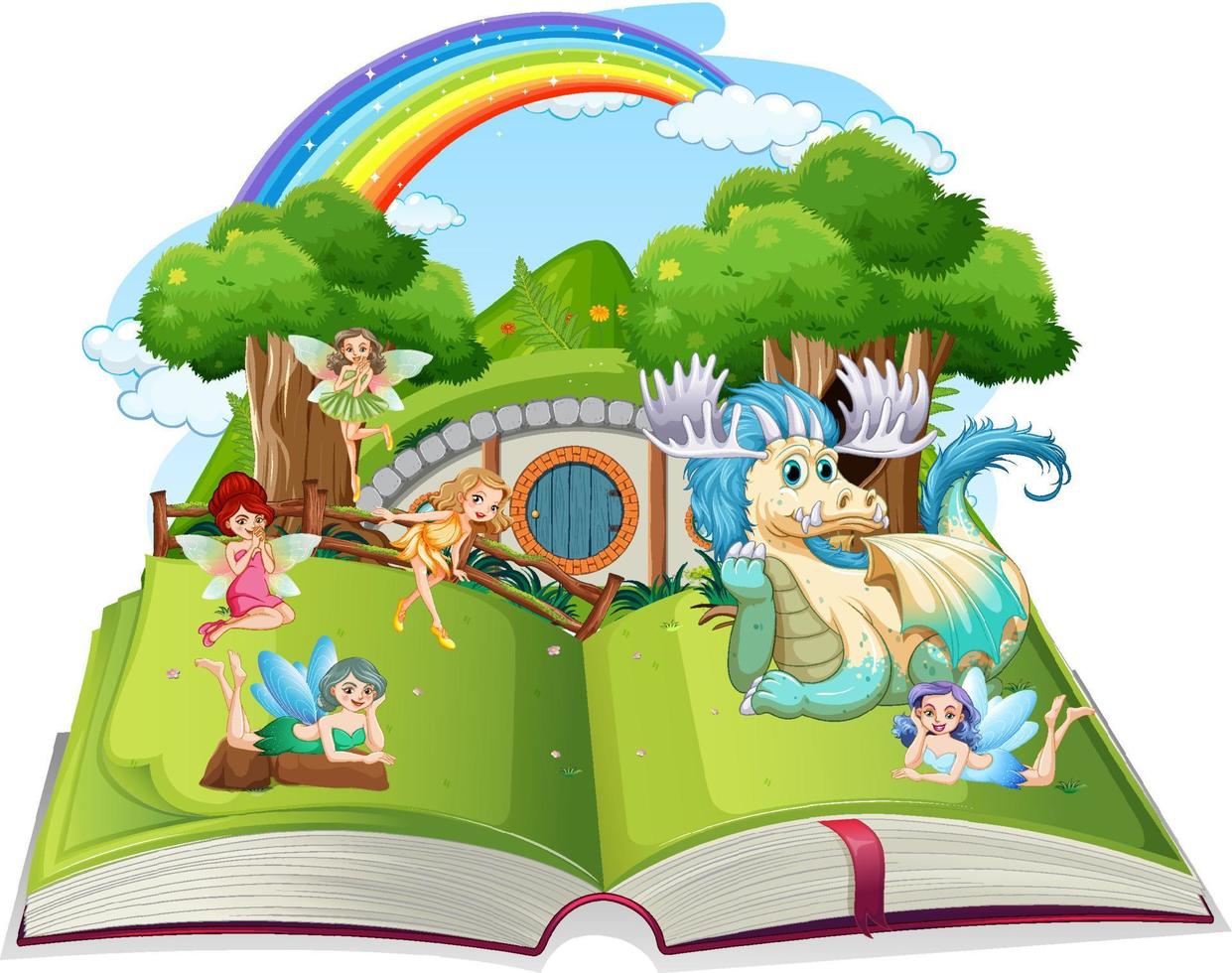 Medieval magic land scene on open book vector