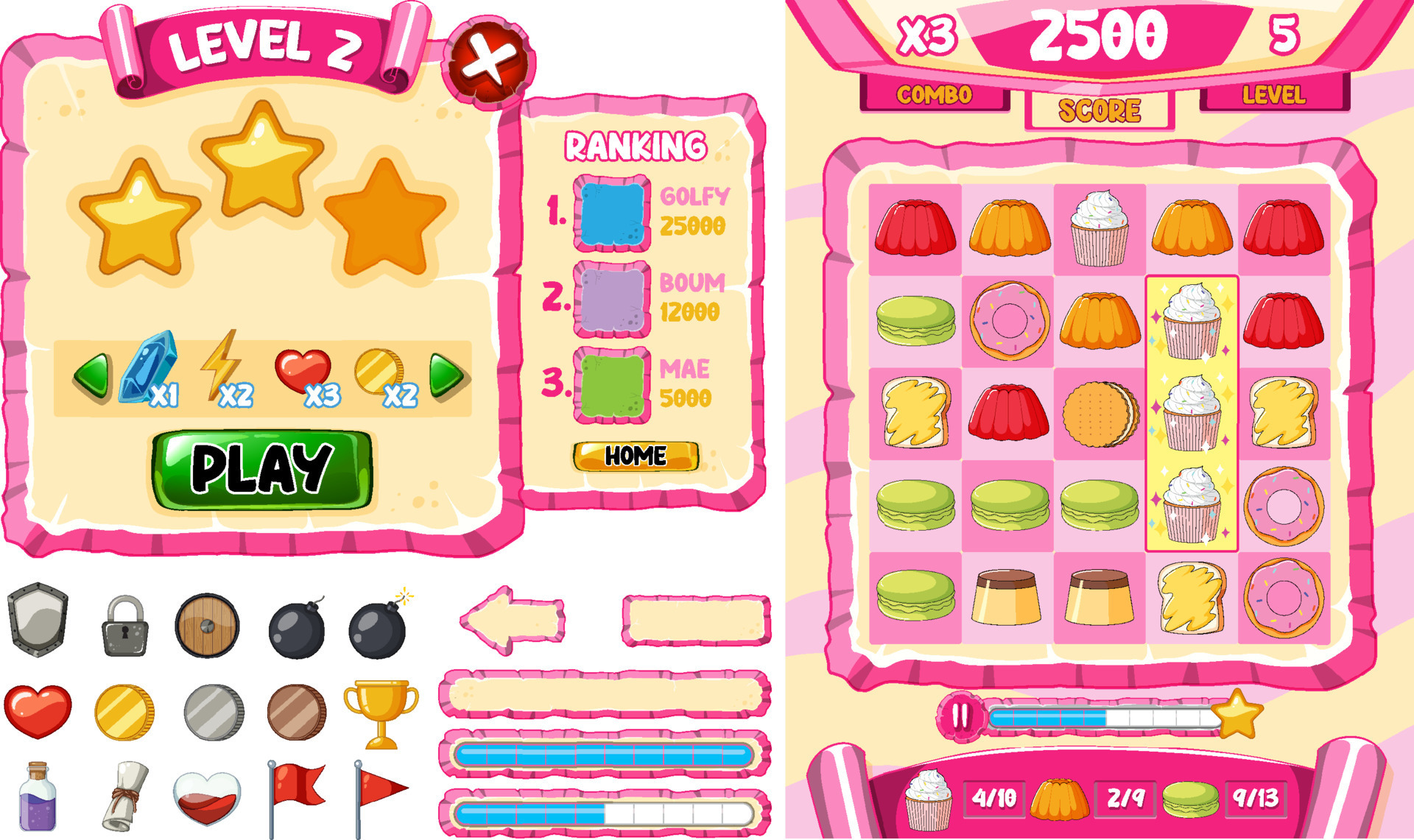 Game element template design set 19864157 Vector Art at Vecteezy