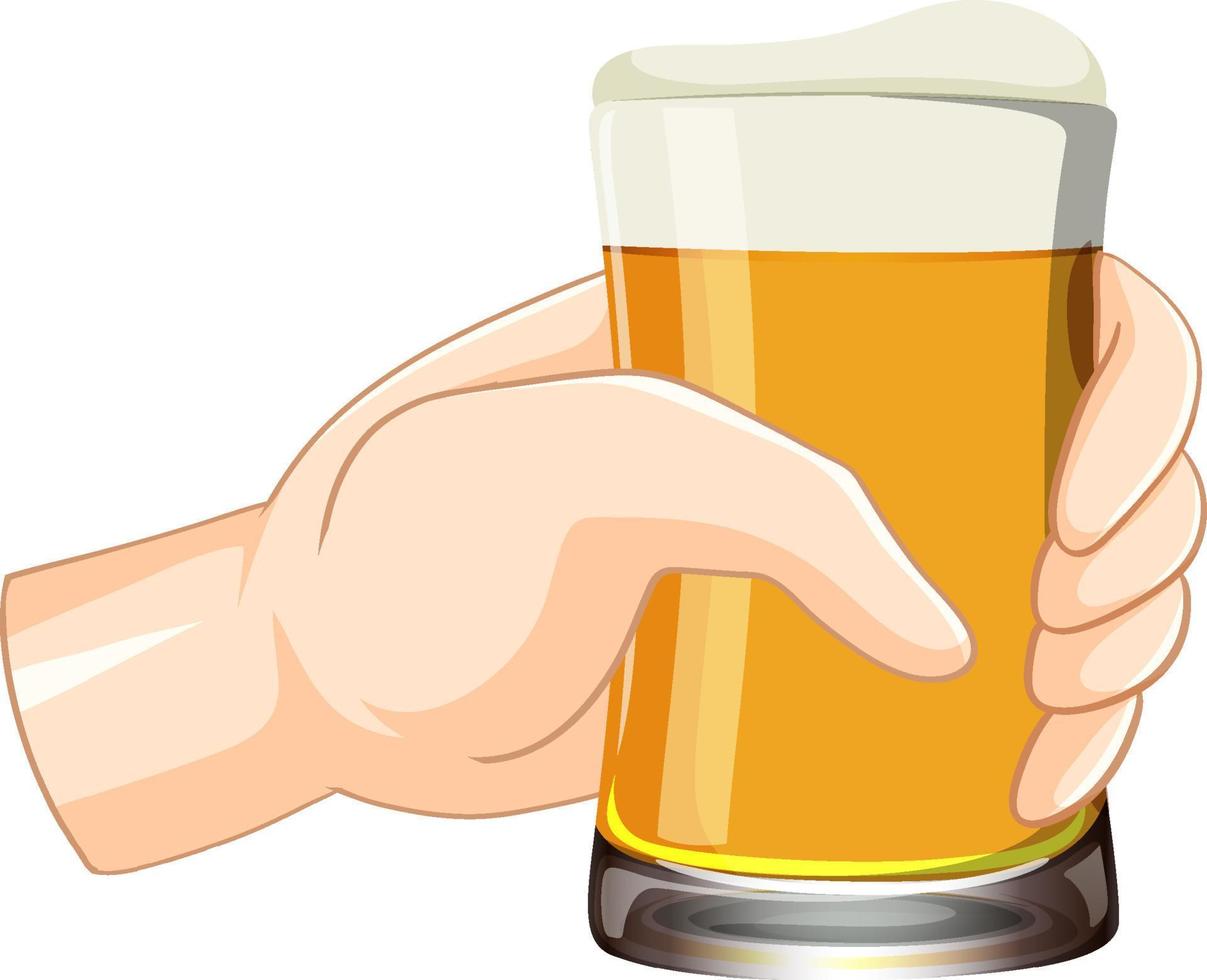 Hand holding beer glass vector