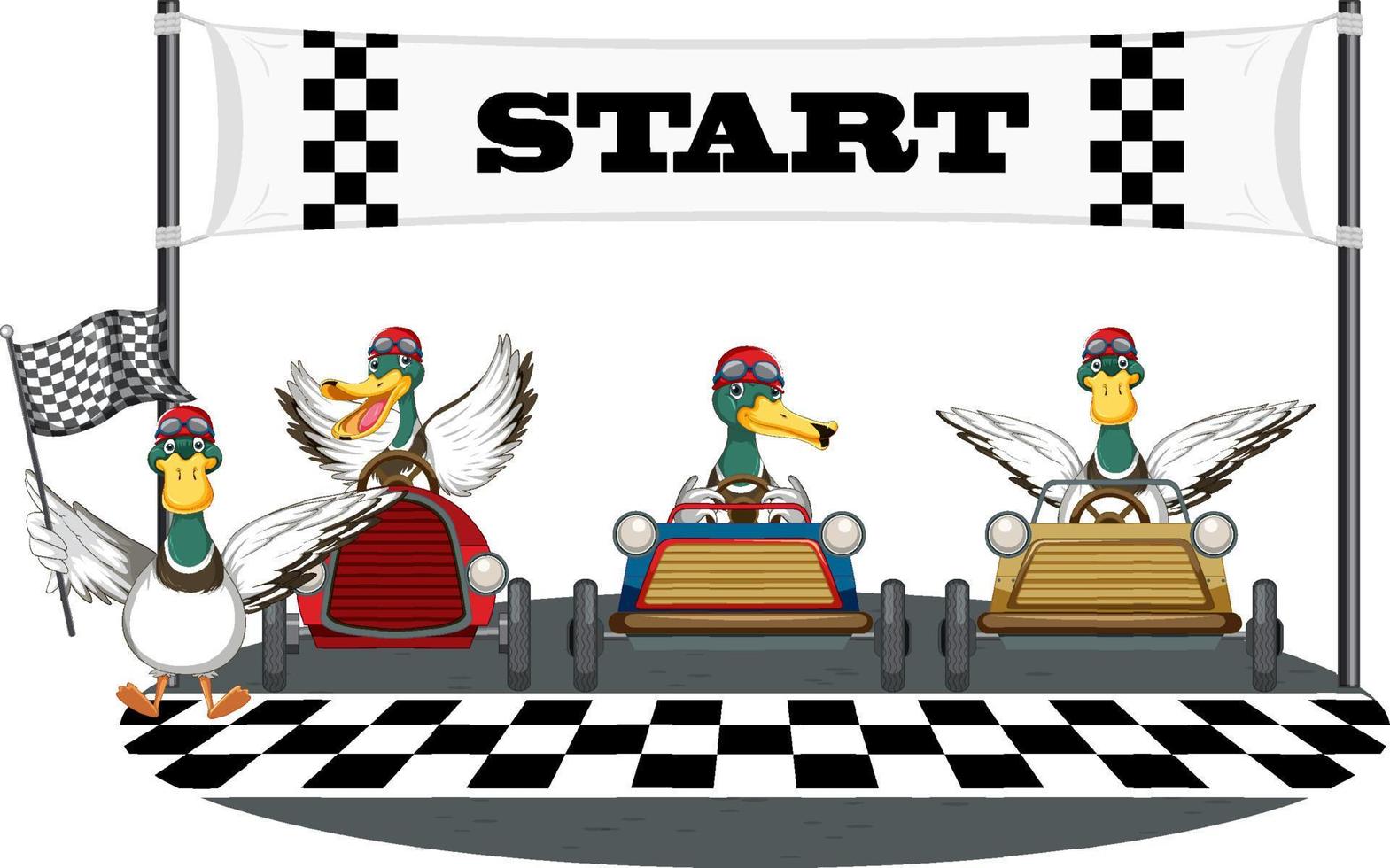 Soapbox derby with ducks racing car vector