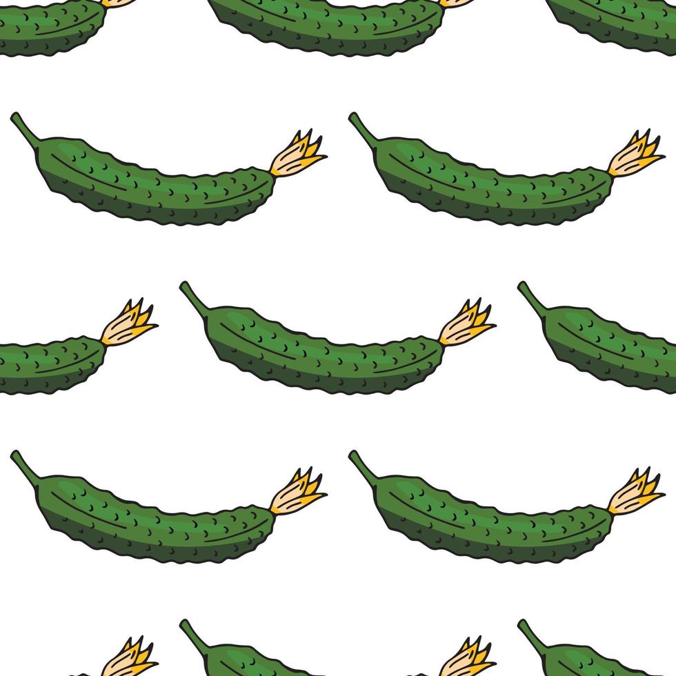 Green cucumbers on white background. Seamless background. Endless pattern. Vector image. Healthy food and diet.