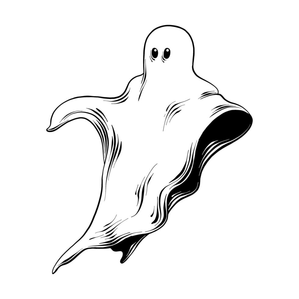 vector grabado estilo ilustración para carteles, decoración y impresión. mano dibujado bosquejo de fantasma en negro aislado en blanco antecedentes. detallado Clásico grabando estilo dibujo.