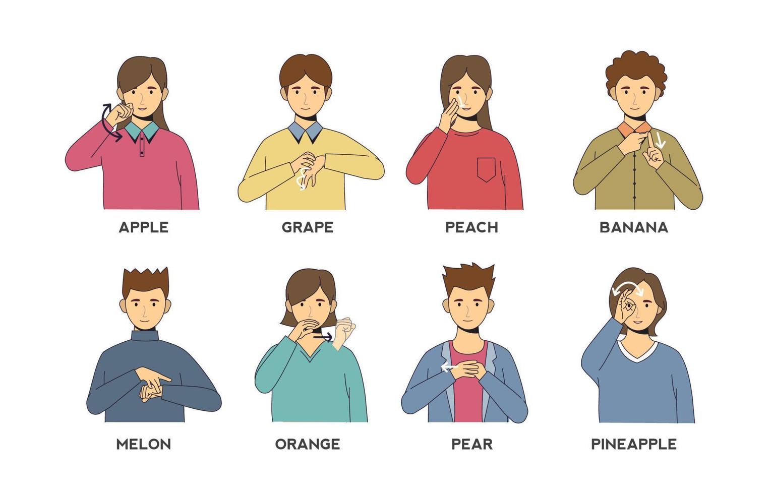 Sign Language Fruits Collection 19864483 Vector Art at Vecteezy