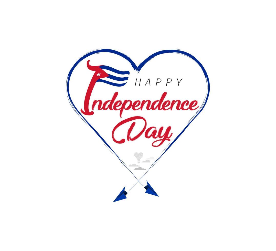 happy independence day of Cuba. Airplane draws cloud from heart. National flag vector illustration on white background.