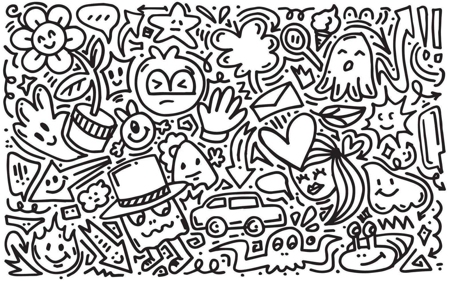 Hand drawn set elements, Abstract arrows, ribbons, hearts, stars, crowns, monsters and other elements in hand drawn style for concept design. Scribble illustration. Vector illustration.