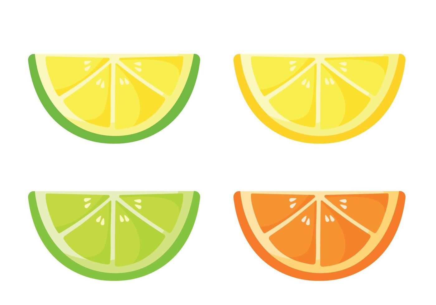 limón, naranja, Lima rebanadas frutas icono vector para verano bebida y bebida ingrediente en blanco antecedentes