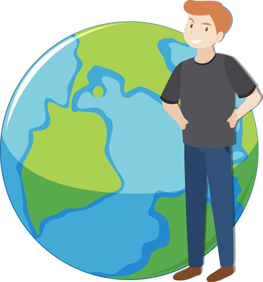 Man stading next to earth cartoon vector
