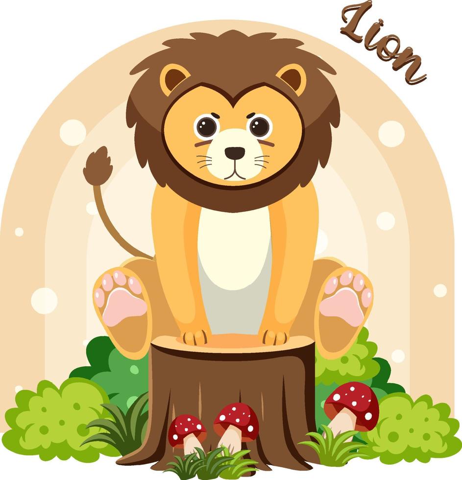 Cute lion in cartoon flat style vector