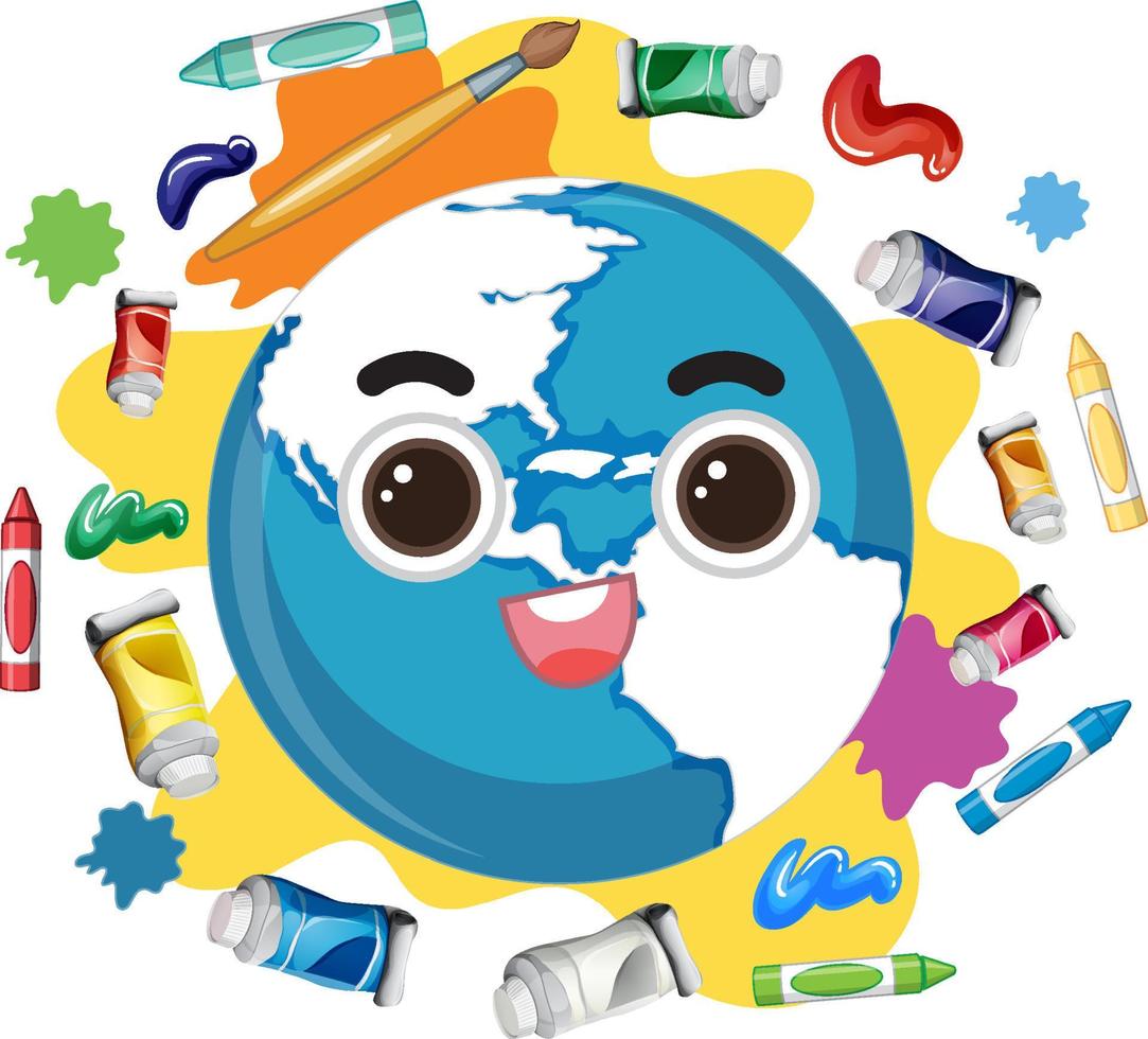 Cute earth with color painting objects vector