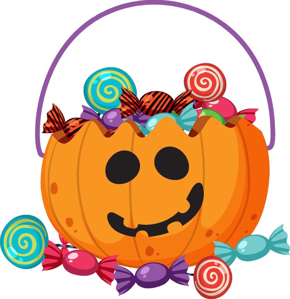 A halloween pumpkin basket with candy vector