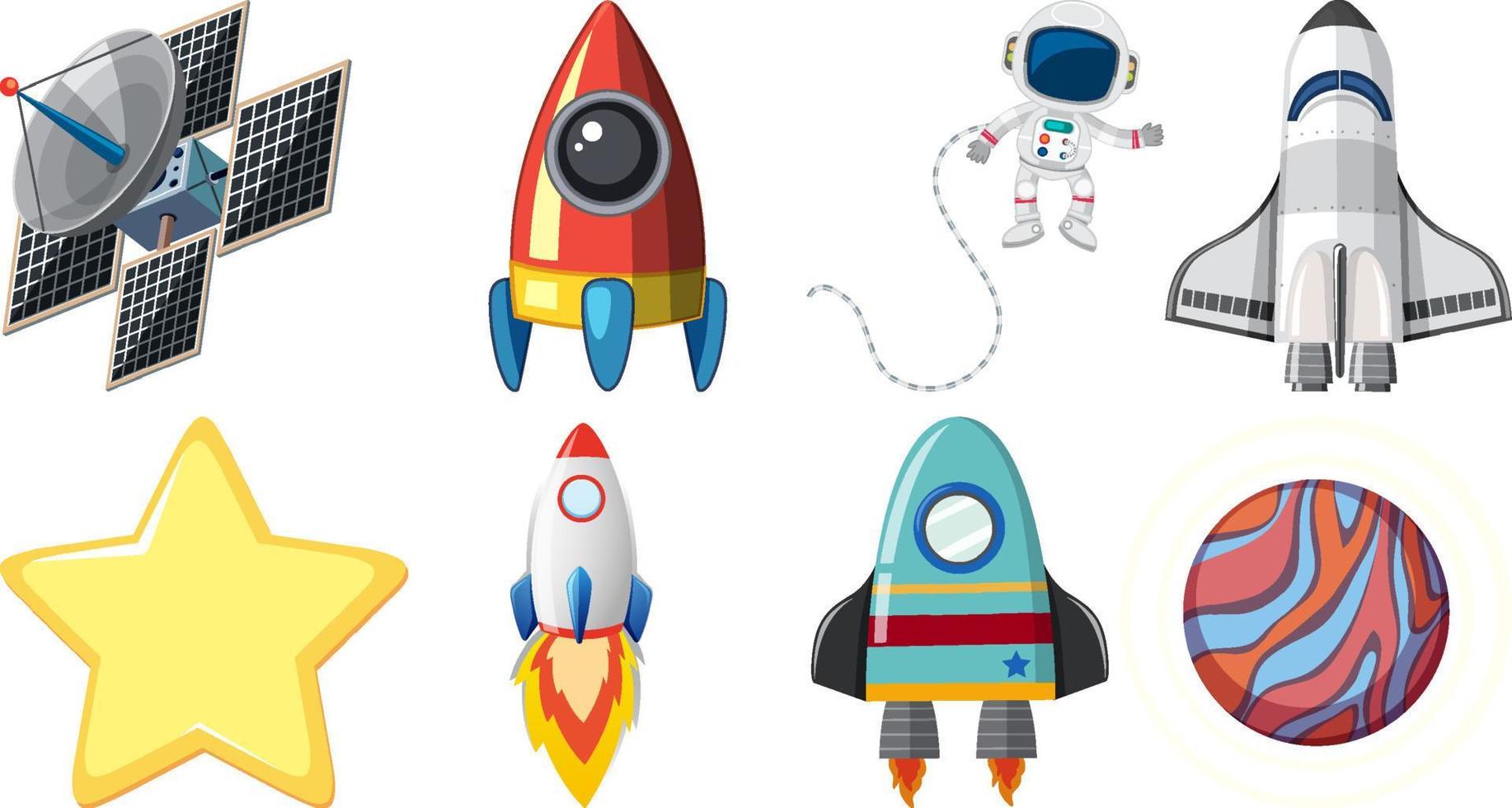 Set of space cartoon characters and objects vector