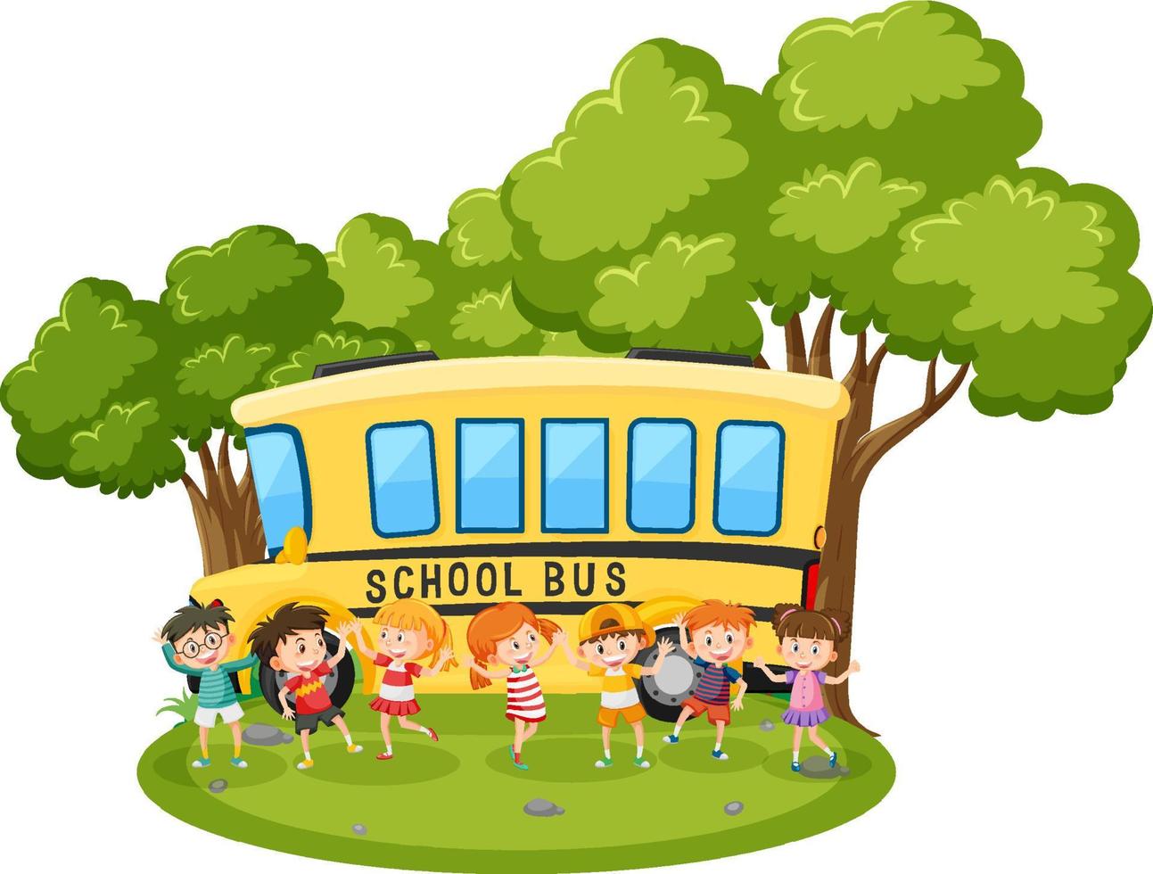 Children outdoor scene with school bus isolated vector