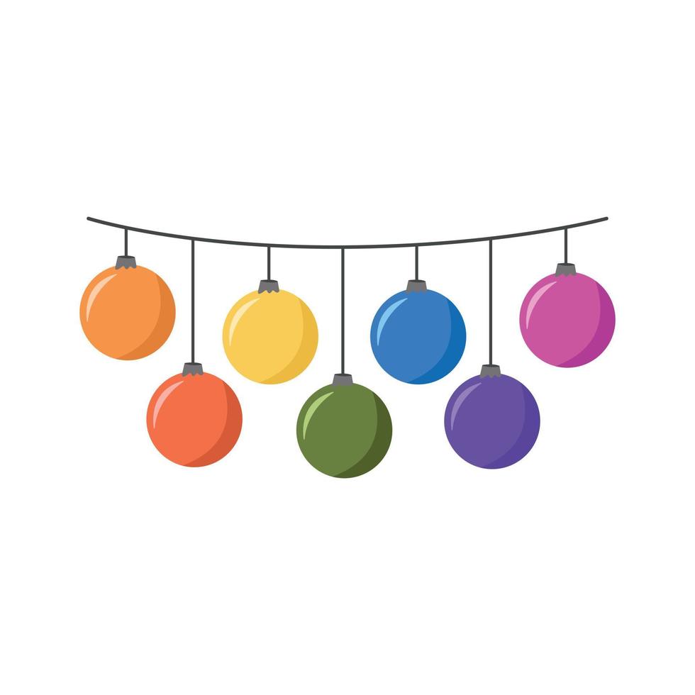 Holiday garland with colorful lamps flat style, vector illustration isolated on white background. Decoration for party or celebration, design element, balls