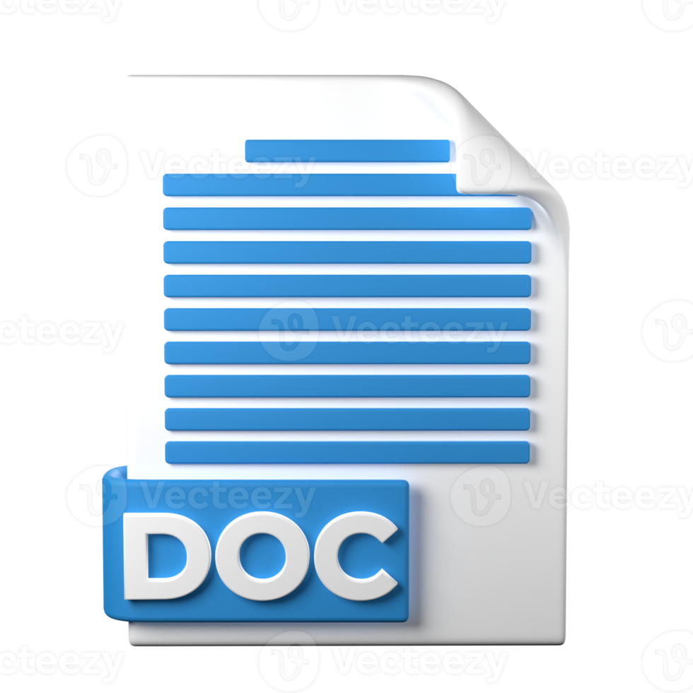 doc fil typ 3d tolkning på transparent bakgrund. ui ux ikon design webb och app trend png