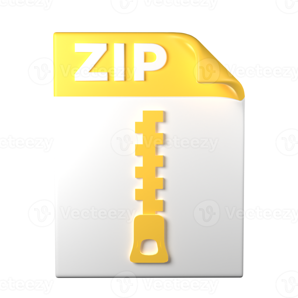 ZIP File Type 3D rendering on transparent background. Ui UX icon design web and app trend png