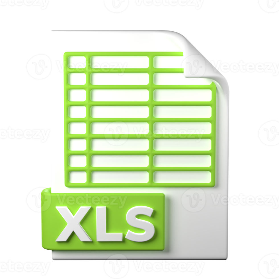 XLS File Type 3D rendering on transparent background. Ui UX icon design web and app trend png