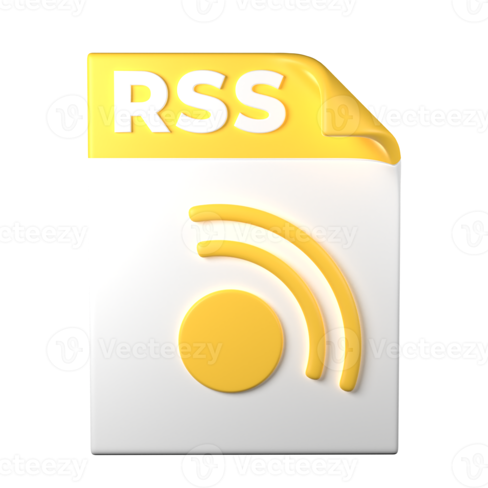 RSS File Type 3D rendering on transparent background. Ui UX icon design web and app trend png