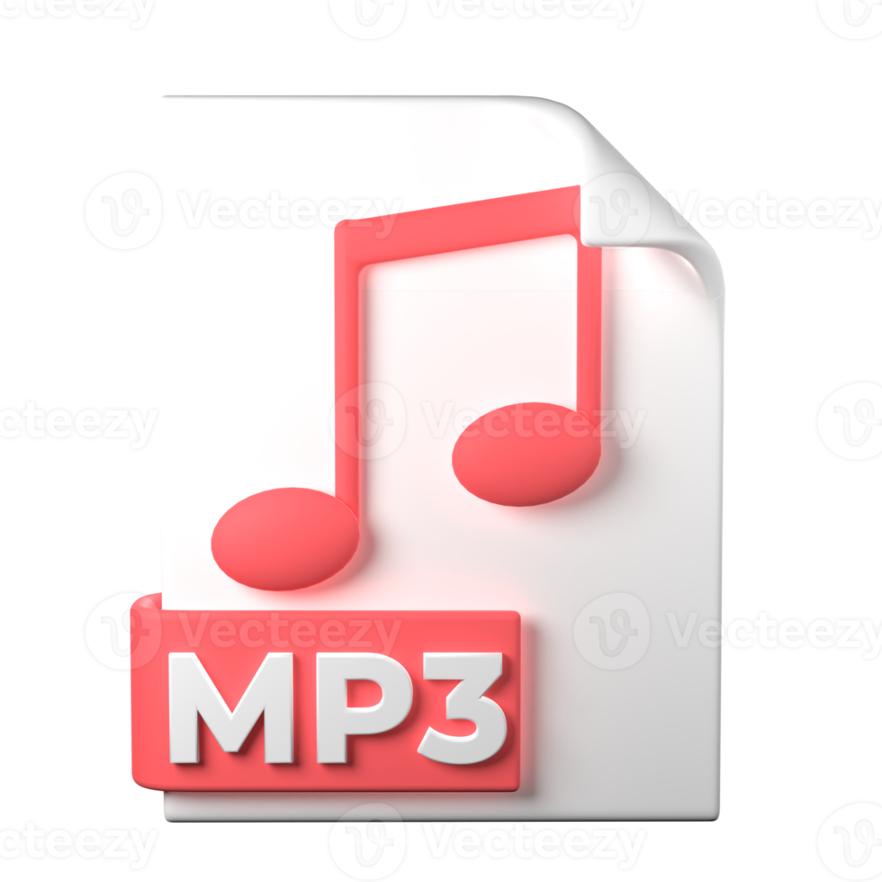 MP3 File Type 3D rendering on transparent background. Ui UX icon design web and app trend png