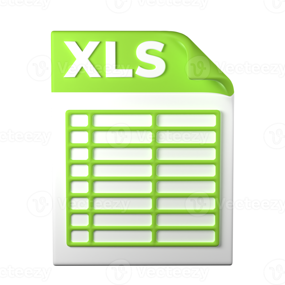 XLS File Type 3D rendering on transparent background. Ui UX icon design web and app trend png