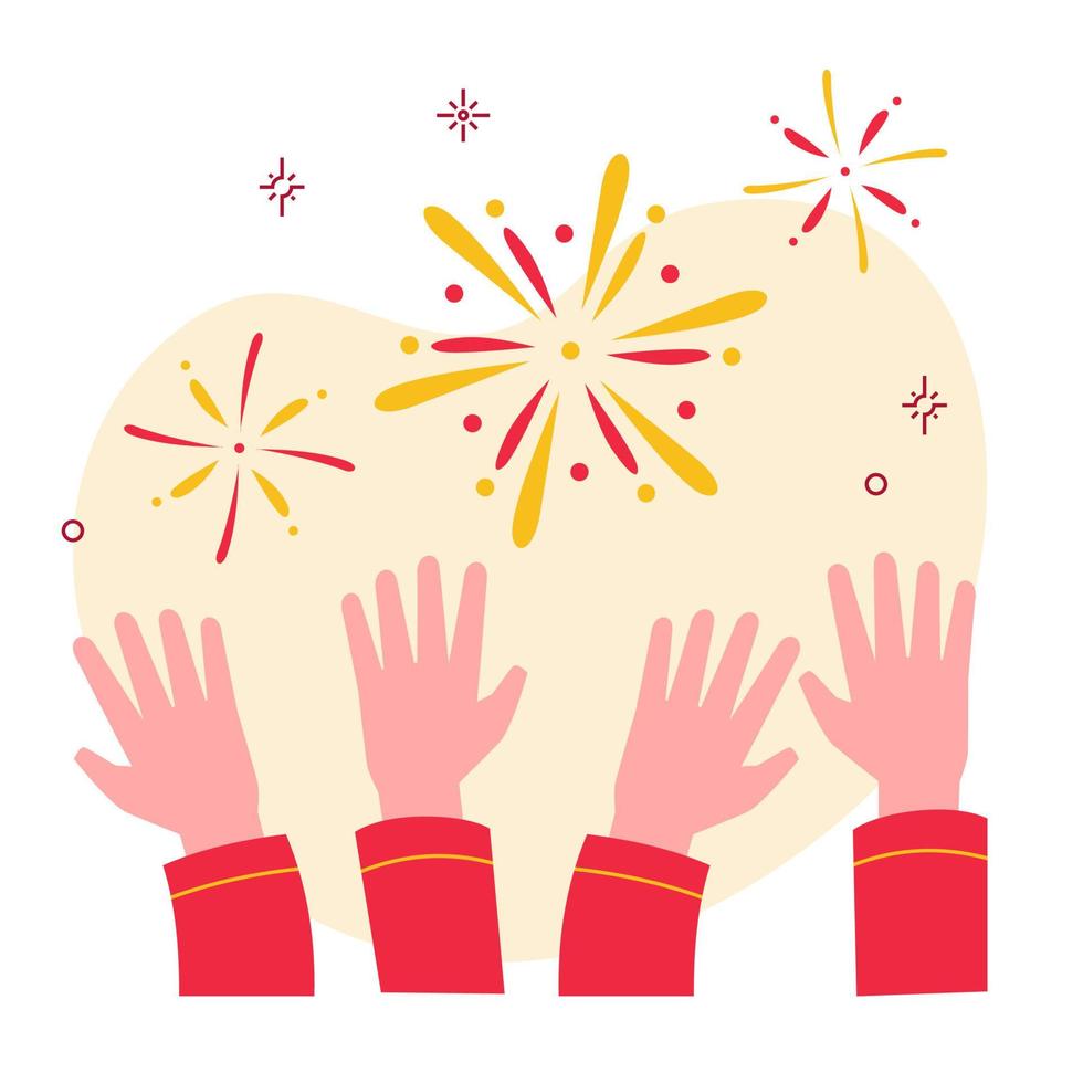 Happy people celebrate with hand and burst firework for chinese new year vector