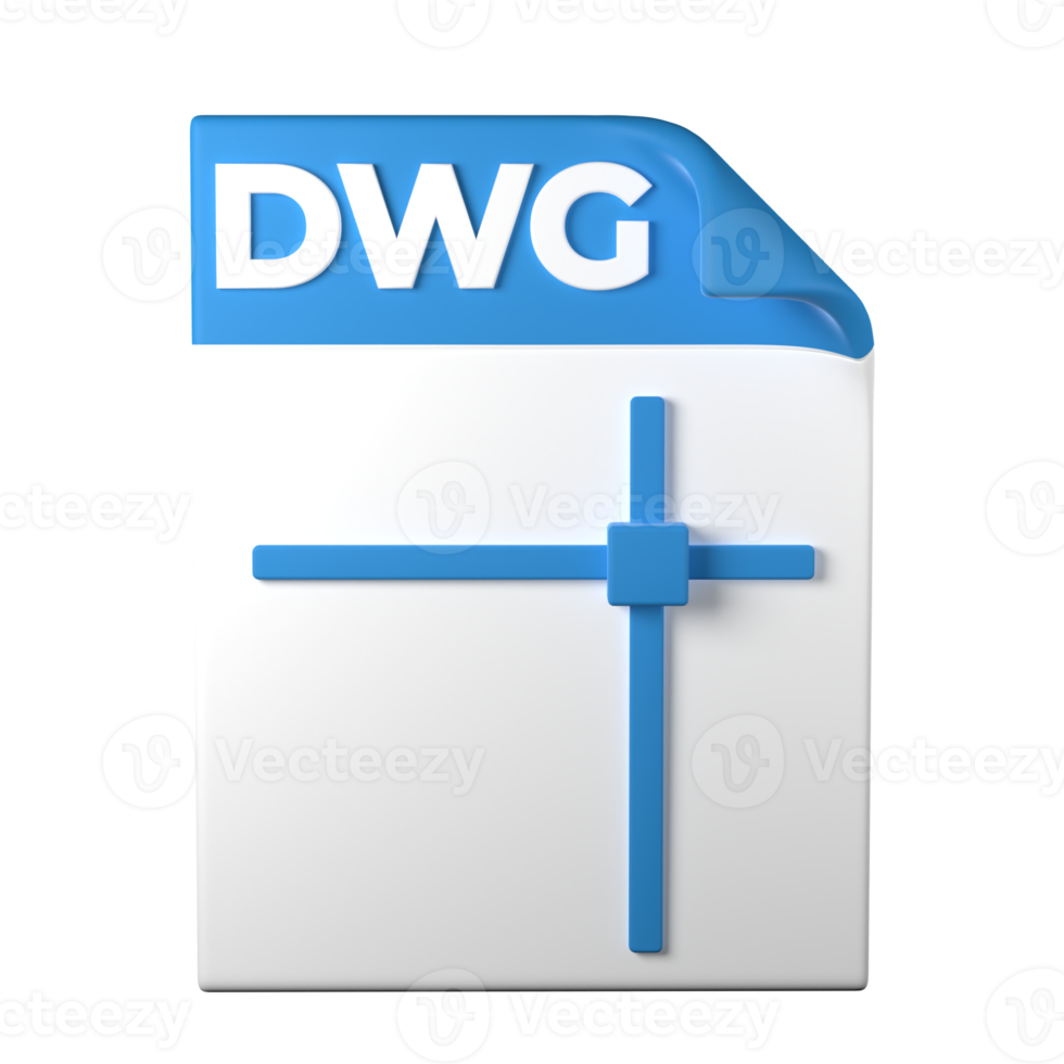 DWG File Type 3D rendering on transparent background. Ui UX icon design web and app trend png