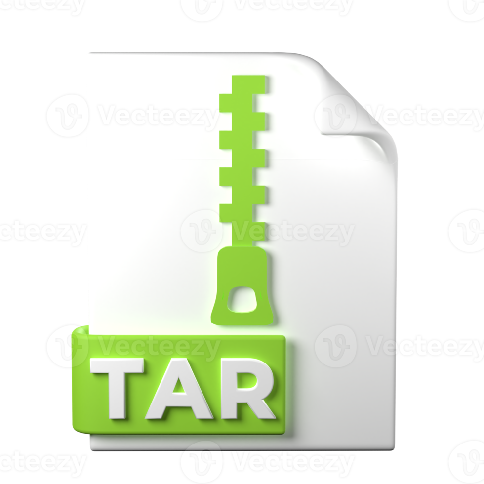 TAR File Type 3D rendering on transparent background. Ui UX icon design web and app trend png