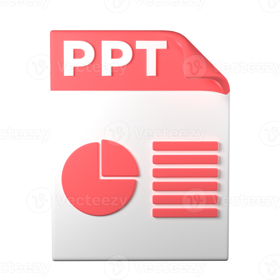 PPT File Type 3D rendering on transparent background. Ui UX icon design web and app trend png
