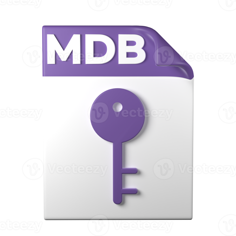 MDB File Type 3D rendering on transparent background. Ui UX icon design web and app trend png