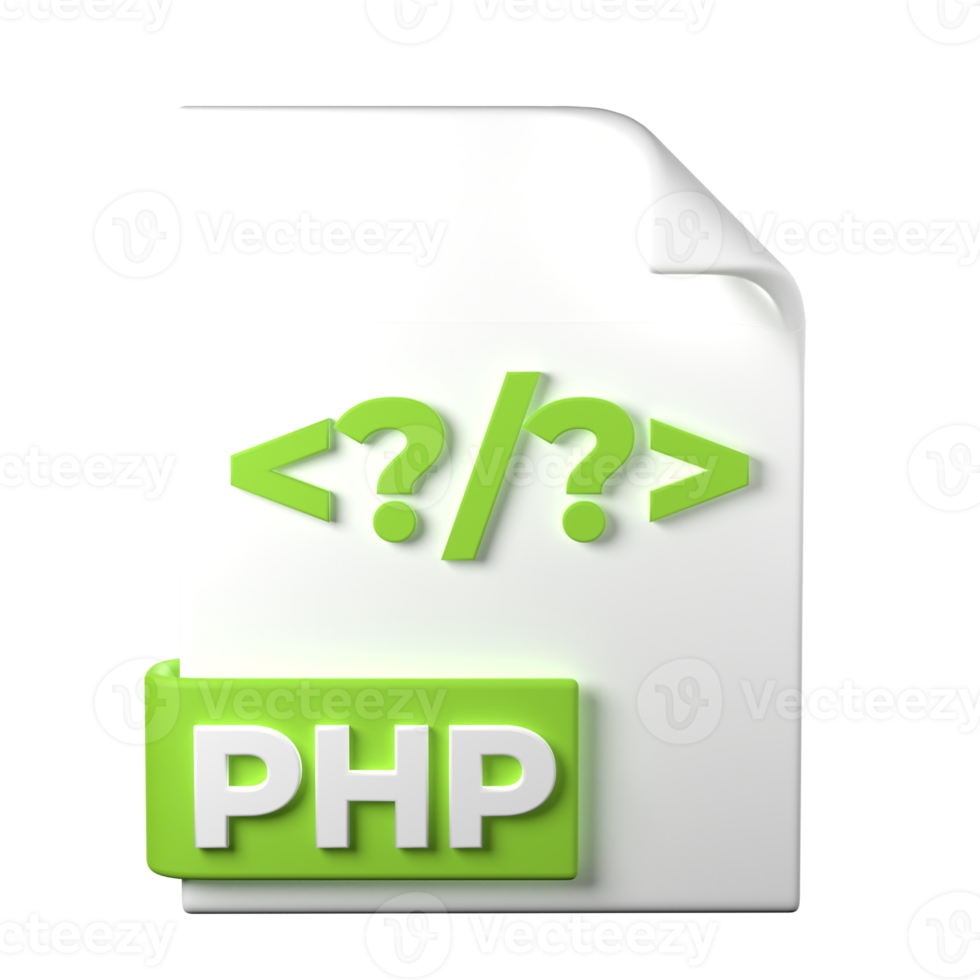 PHP File Type 3D rendering on transparent background. Ui UX icon design web and app trend png