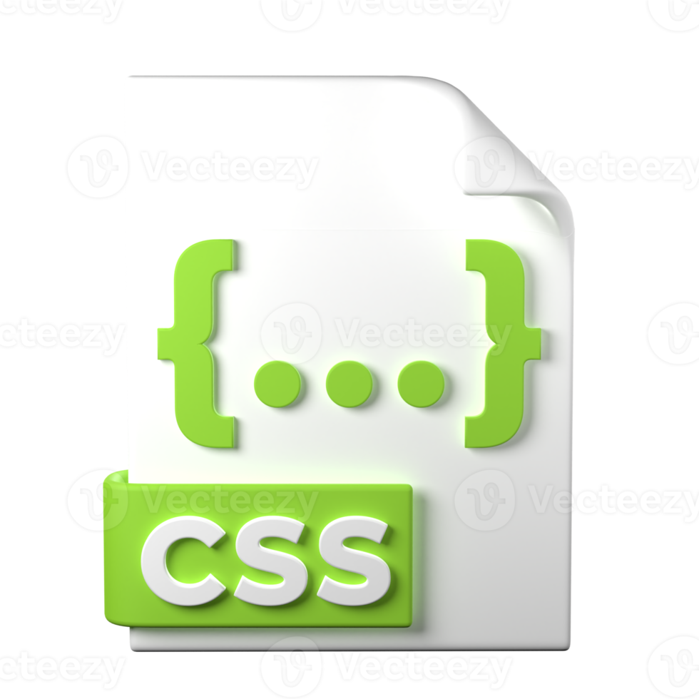 CSS File Type 3D rendering on transparent background. Ui UX icon design web and app trend png