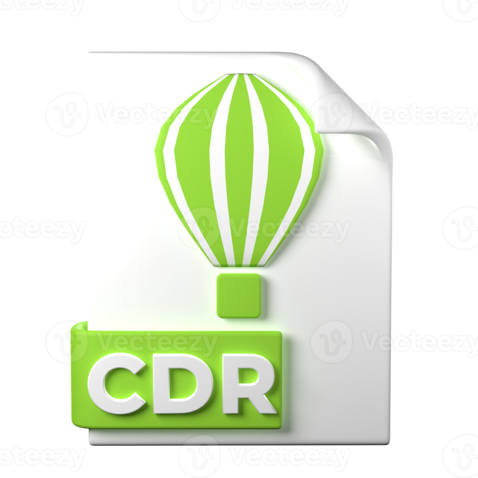 CDR File Type 3D rendering on transparent background. Ui UX icon design web and app trend png