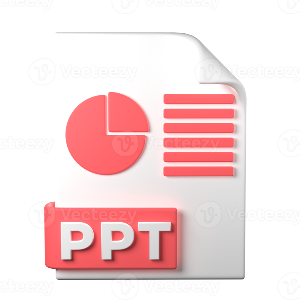 PPT File Type 3D rendering on transparent background. Ui UX icon design web and app trend png