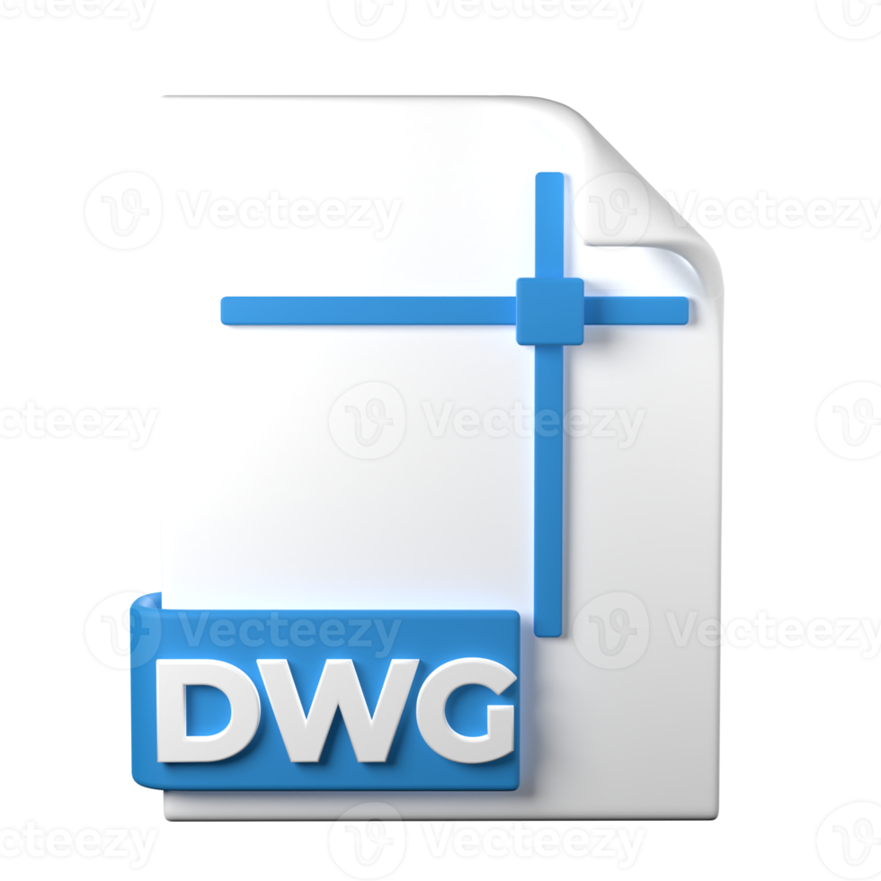 DWG File Type 3D rendering on transparent background. Ui UX icon design web and app trend png