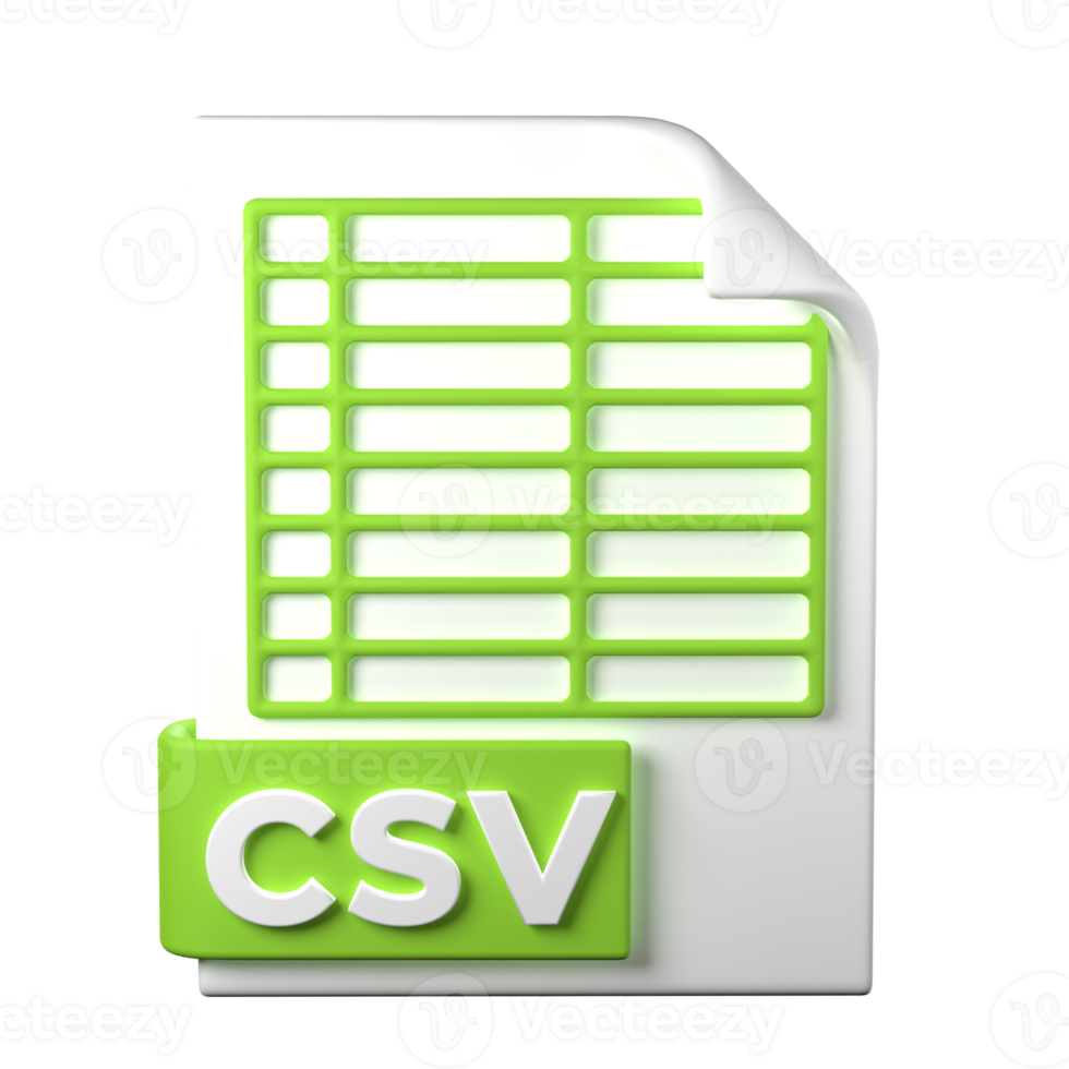 CSV File Type 3D rendering on transparent background. Ui UX icon design web and app trend png