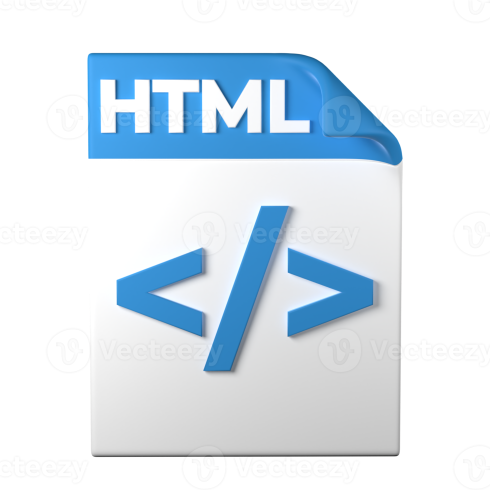 HTML File Type 3D rendering on transparent background. Ui UX icon design web and app trend png