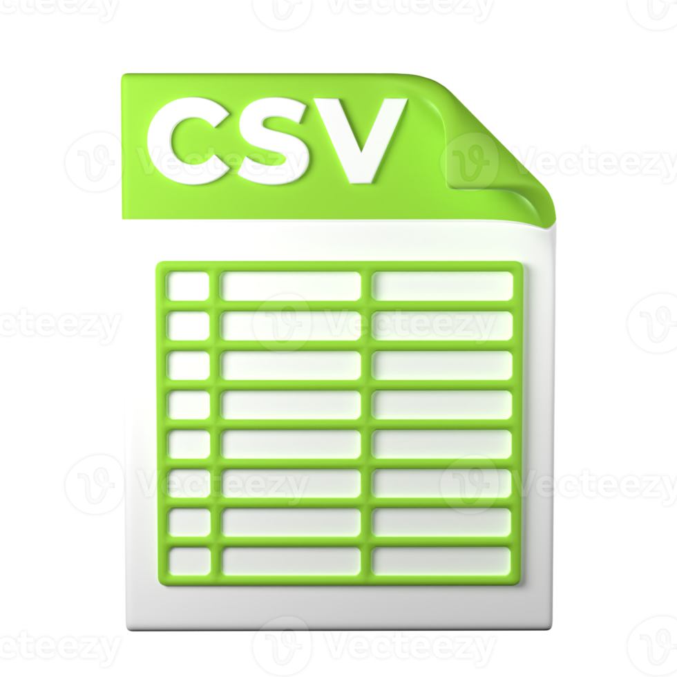 CSV File Type 3D rendering on transparent background. Ui UX icon design web and app trend png
