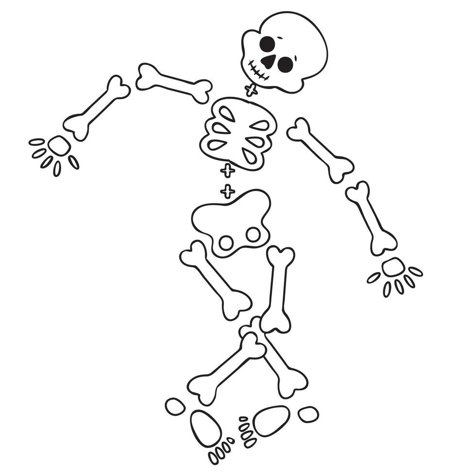 Funny cartoon dancing skeleton. Cute graphics for Halloween. Resume isolated illustration on white background. vector