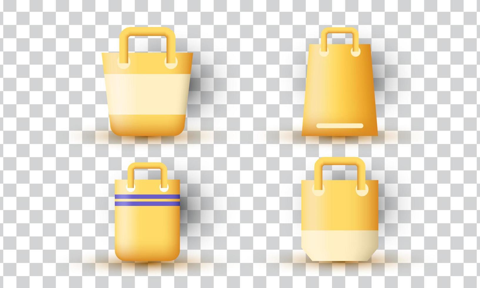 unique realistic set yellow paper bags style icon 3d design isolated on vector